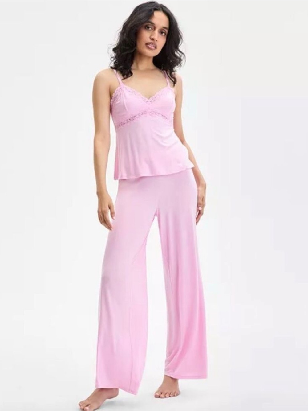 INC International Concepts Pink Lace-Trim Camisole & Pajama Pants Set